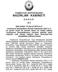 İdxal aksiz dərəcələri NK Qərarı 10 yanvar 2019-cu il